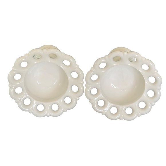 Candlestick Holder Set Vintage Westmoreland Milk Glass Doric Open Lace 4.25" - Picture 5 of 8